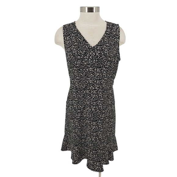 Ann Taylor LOFT Fit Flare Dress Leopard Sleeveless V Neck Zip Knit 10 - Picture 1 of 8